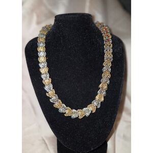 Vintage Napier gold & silver tone chain necklace. Box closure. Signed. 16 in